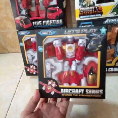 Mainan Anak Robot Helikopter - Mainan Mobil Pesawat Jet Robot transformasi Putih