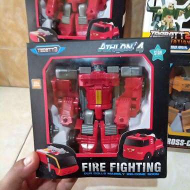 Mainan Anak Robot Helikopter - Mainan Mobil Pesawat Jet Robot transformasi Hitam Merah