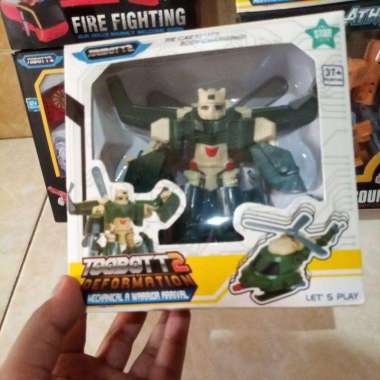 Mainan Anak Robot Helikopter - Mainan Mobil Pesawat Jet Robot transformasi Putih Hijau