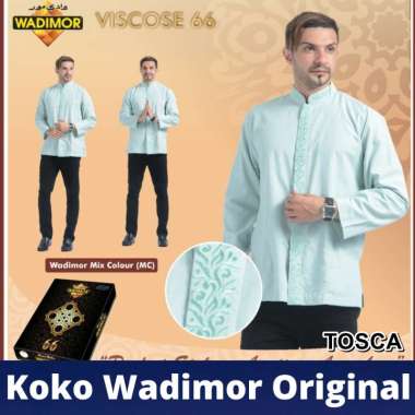 Baju koko wadimor lengan panjang 66 original viscose warna tosca pakaian atasan pria muslim dewasa ada saku dan BOX Tosca M