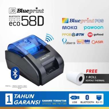 Printer Bluetooth thermal kasir ECO 58D Blueprint ( USB + BT + RJ11 )