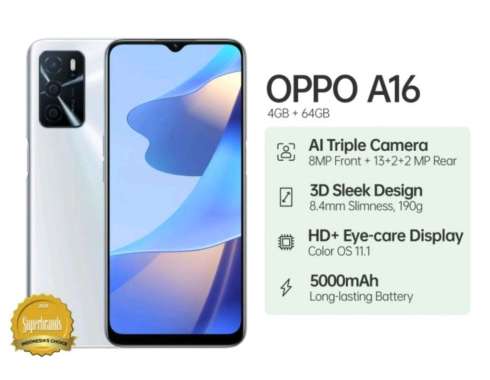 OPPO A16 RAM 4/64 GARANSI RESMI SILVER