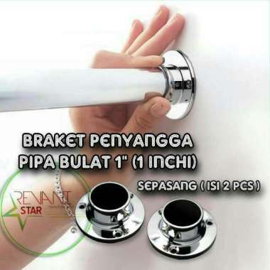 (2pcs) Sepasang Braket pipa bulat 1" inchi braket shock pipa gantungan pipa tembok penyangga pipa bulat 1 inchi bracket topi sok gantungan lemari baju