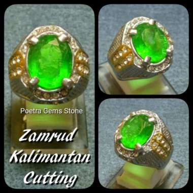 CINCIN BATU AKIK PERMATA ZAMRUD KALIMANTAN CUTTING KWALITAS SUPER HIJAU BERSERAT RING 7