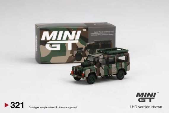 Minigt Diecast Mobil Land Rover Defender 110 Malaysia Army no.321 Skala 1:64