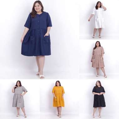 BAJU DRESS WANITA JUMBO 035 XXL XXXL LD 120cm BIG SIZE OVERSIZE BAJU HAMIL KASUAL POLOS 2 KANTONG DE