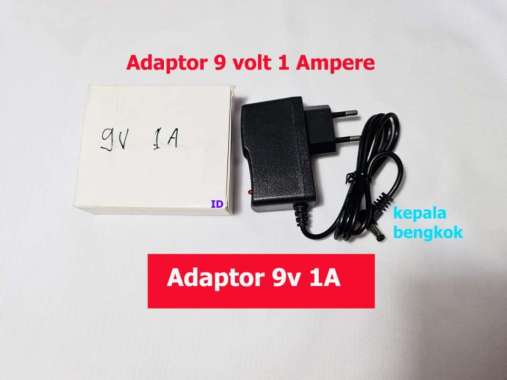 adaptor 9v 1a kepala bengkok - ID adaptor switching 9 volt 1 ampere hitam