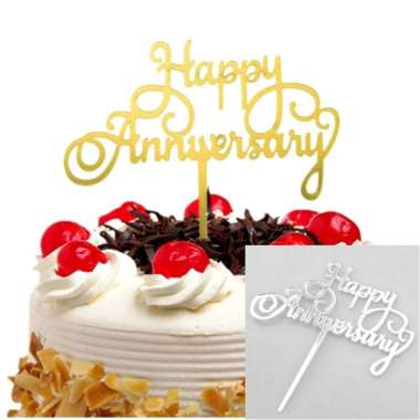 Cake Topper / Hiasan Kue Happy Anniversary Tulisan Cetak Berekor Gold