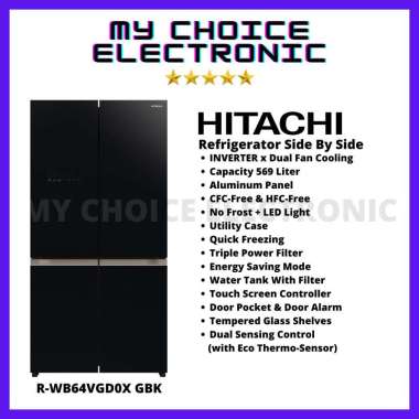 HITACHI Kulkas Side by Side R-WB64VGD0X GBK - Bottom Freezer - (569L)