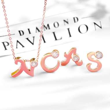 Diamond Pavilion Liontin Emas Batu Berlian Initial Pendant HURUF W