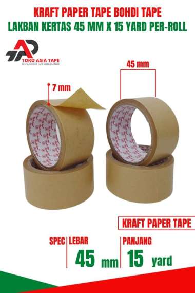 LAKBAN KERTAS KRAFT PAPER TAPE 45MM X 15 YARD BODHI TAPE 1 ROLL COKLAT