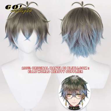 FULL WIG RAMBUT PALSU WIG PRIA PENDEK GAYA JEPANG OMBRE GREY BLUE BIRU ABU ABU WIG RAMBUT COSPLAY AN