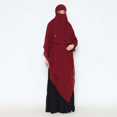 Allev French Khimar Isnaeni Double Layer V-Shape Free Cadar Bandana - Maroon Semua Ukuran