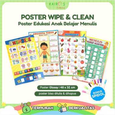 Poster Dinding Glossy Wipe and Clean Edukasi Anak Paud TK Belajar Menulis Alfabet ABC Hijaiyah