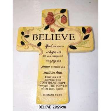 Salib Gantung Tulisan BELIEVE 22x29cm - Salib Dinding - Salib Gantung