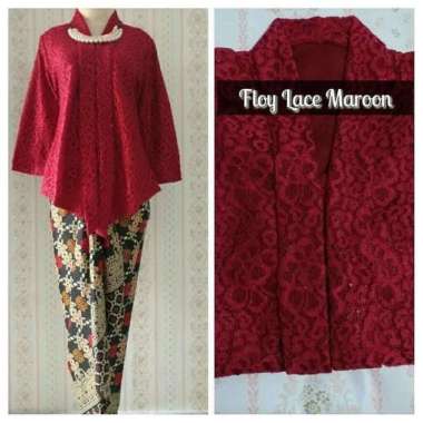 Setelan Kebaya Modern Kutubaru Floy Brokat Maroon Dan Lainnya / Kebaya Wisuda Set Rok Lilit Batik