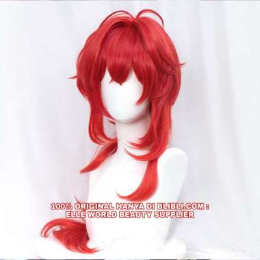 WIG COWO COWOK PRIA PANJANG LURUS PONI DEPAN MERAH WIG KOREA NATURAL WIG ANIME GAME COSPLAY DILUC GE
