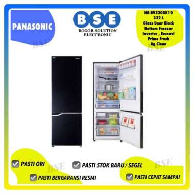 KULKAS FREEZER BAWAH | NR-BV320GK1D | PANASONIC GLASS DOOR | BV320GK