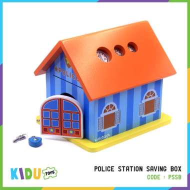 Mainan Anak Rumah Kayu Celengan Kayu / Saving Box Kidu Toys POLICE STATION SAVING BOX