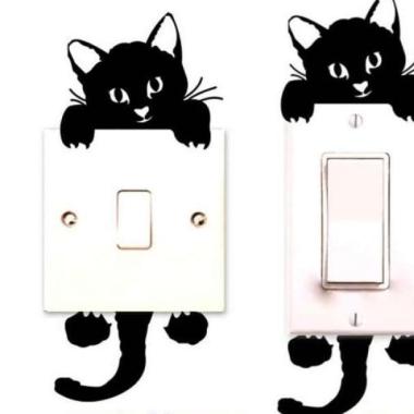 stiker tombol karakter kucing wall sticker  lucu