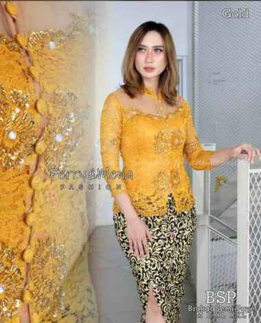 Atasan Kebaya BSP Brokat Semi Payet + Dalaman - Atasan Kebaya Payet Terbaru L gold