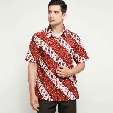 Batik Arjunaweda Men Hem Batik Parang Barong Kemeja Pria - Merah [53475109] M -