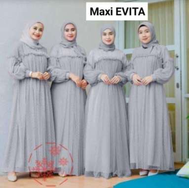 Maxi Evita Wanita/Gamis Wanita/Gamis Model Terbaru L Abu-abu