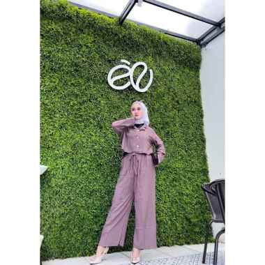One Set Wanita Kemeja Crop Celana Kulot Rayon Premium Setelan Wanita Lengan Panjang Set Kemeja Celan