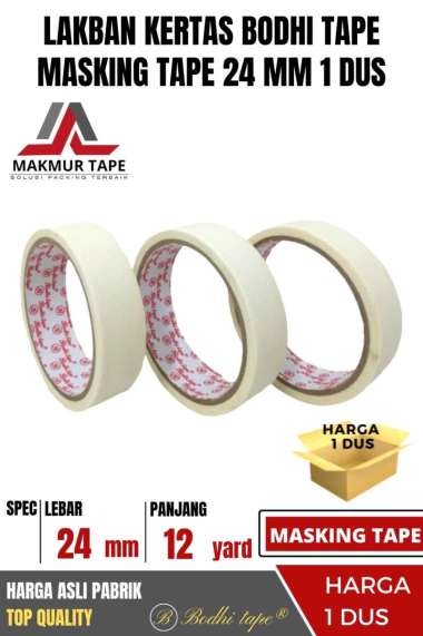 MASKING TAPE / LAKBAN KERTAS 24MM X 12YARD BODHI TAPE 1 DUS TERMURAH PUTIH