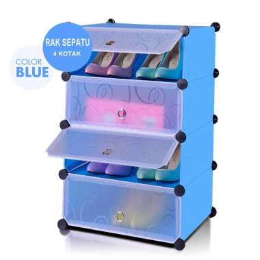 Fthree Store Rak sepatu sandal plastik DIY rak buku tas 4 Susun