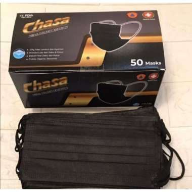 Masker medis We - Care 3 ply Black edition Disposable face mask isi 50 pcs Chasa All Black 50pc