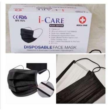 Masker medis We - Care 3 ply Black edition Disposable face mask isi 50 pcs I Care Black 50 pcs