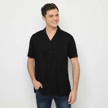 Platini Kemeja Polos Pria Kerah Hawai Katun Hitam 73306 M