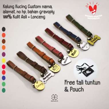 OEM Kalung Kucing Custom Nama Bahan Kulit Asli Liontin Gold Silver Premium