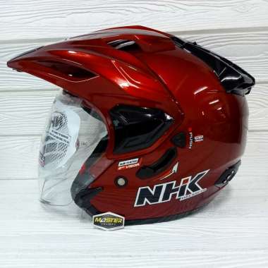 HELM NHK PREDATOR CRYPTON SOLID POLOS RED MAROON DOUBLE VISOR HALF FACE L