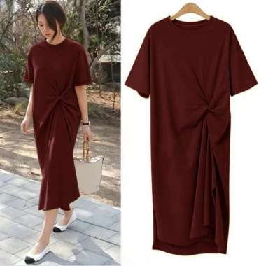 FEMMESHOPA - DRESS WANITA / BAJU WANITA MURAH / DRESS KOREA / BAJU KEKINIAN - DRESS KNOTTED L-XL MAR