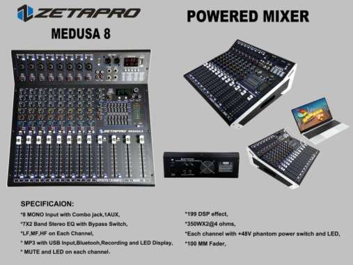 Power Mixer Zetapro MEDUSA 8 Original 8Ch USB Bluetooth Recording