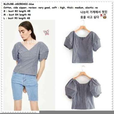 AB250402 Baju Atasan Kotak Lengan Balon Wanita Blouse Korea Import