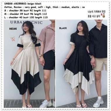 AB255802 Mini Midi Dress Pesta Wanita Korea Import Black Hitam Cream