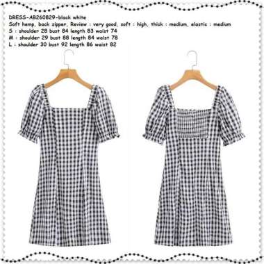 AB260829 Casual Mini Dress Kotak Hitam Putih Wanita Korea Import