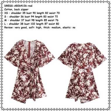 AB264126 Mini Dress Pesta Bunga Wanita Korea Import Red Merah Maroon