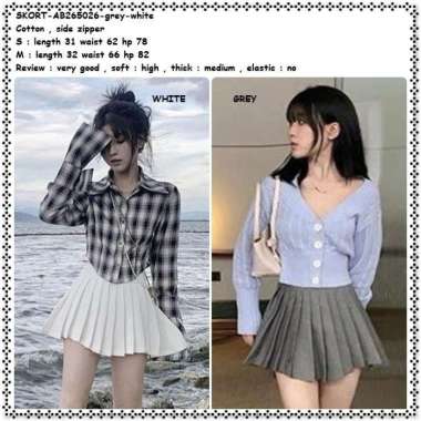 AB265026 Celana Pendek Rok Mini Skort Lipit Plisket Wanita Korea Putih GREY M