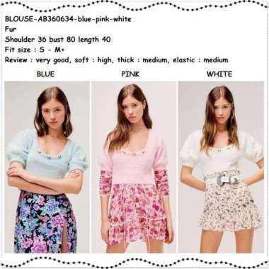 AB360634 Baju Atasan Wanita Fur Blouse Bulu Korea Import Putih Pink