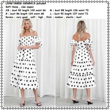 AB365413 Long Dress Midi Pesta Sabrina Polkadot Wanita Korea Putih