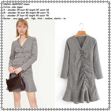 AB457847 Mini Dress Kemeja Kotak Houndstooth Wanita Korea Import Tunik