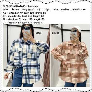 AB461643 Baju Atasan Kemeja Kotak Wanita Blouse Korea Import Jumbo