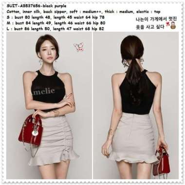 AB537656 Setelan Baju Atasan Rok Wanita Sexy Mini Dress Korea Import