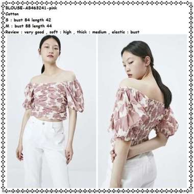AB463241 Baju Atasan Crop Top Sabrina Wanita Blouse Korea Import Pink