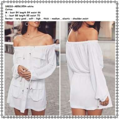 AB561954 Mini Dress Sabrina Putih Polos White Wanita Korea Import