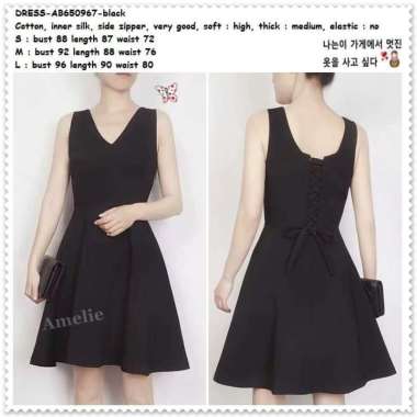 AB650967 Simple Black Mini Dress Gaun Pesta Wanita Korea Import Hitam